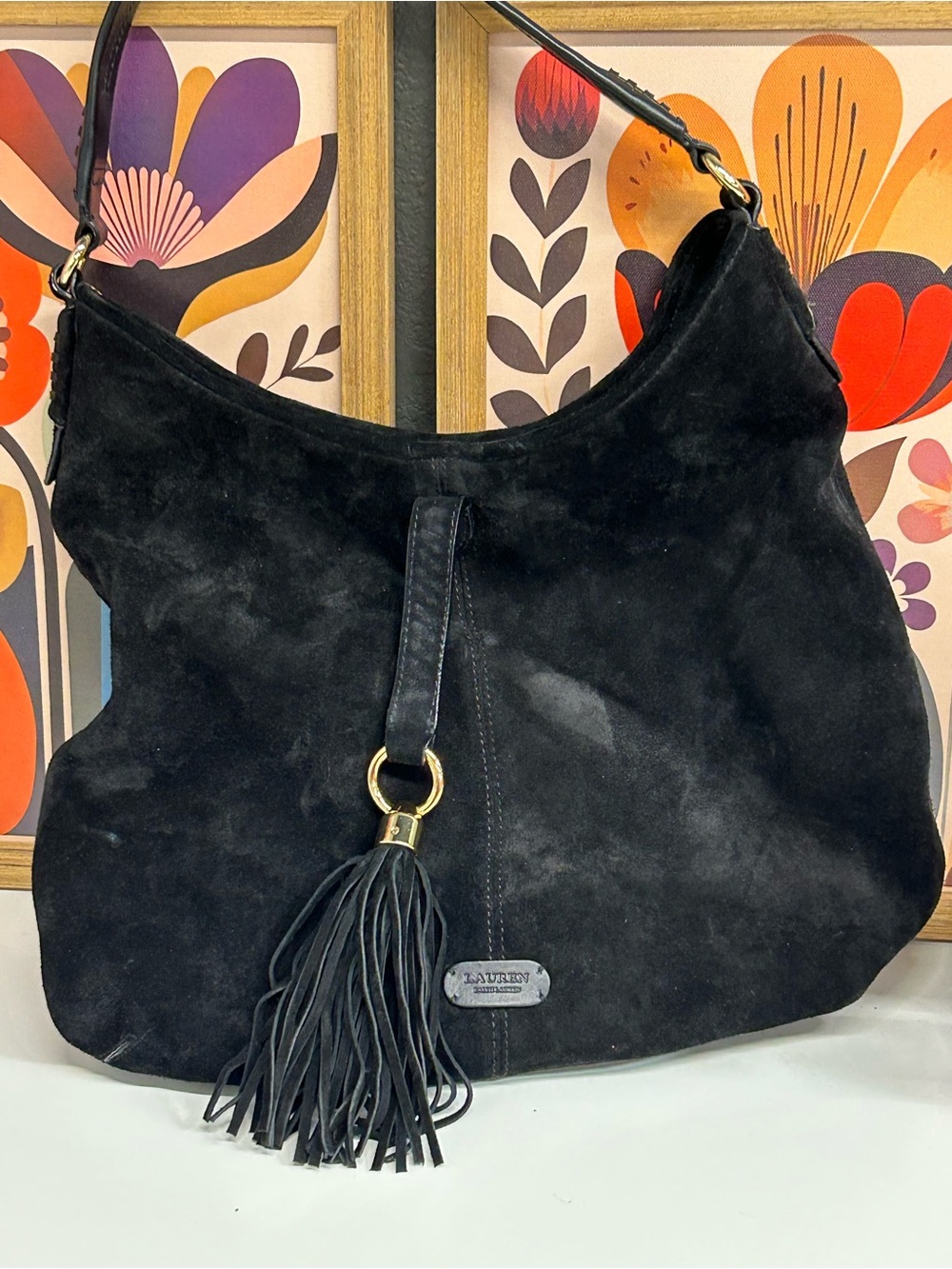 NWOT Ralph Lauren Indian Cove black suede hobo - Picture 6 of 16
